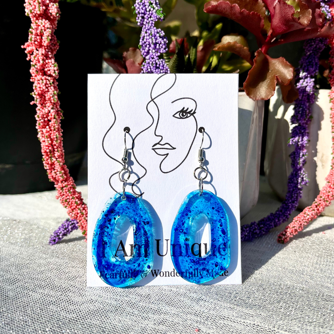 Blue Ink Drop Ovalicious Resin Earrings, Earrings, I Am Unique, I Am Unique, I Am Unique Store, iamuniquedotme, Unique Carper, Unique Solutions, Virtual Assistant, Non-Profit Consultant