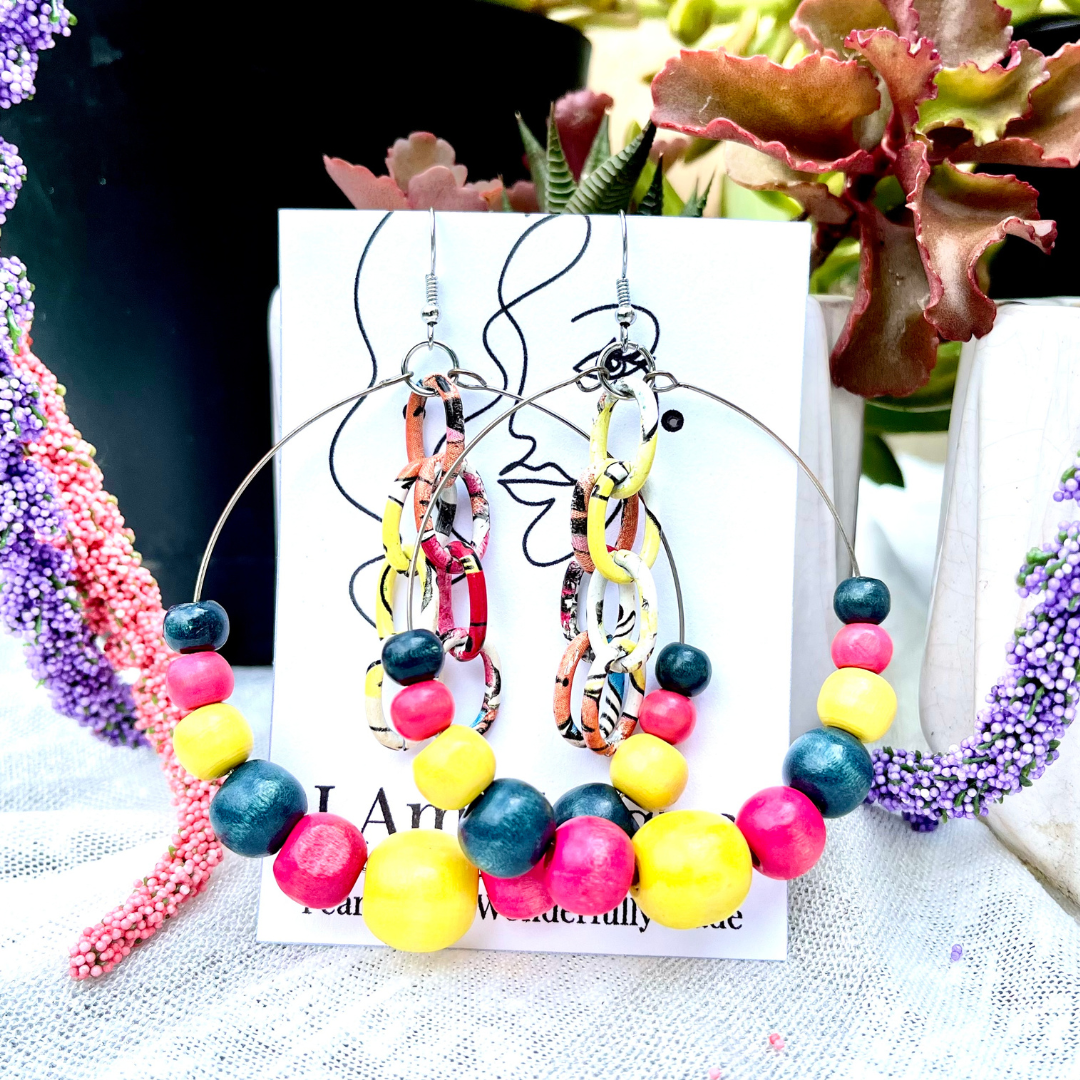 Chainsy Hoop Earring - Blue, Pink and Yellow, Earrings, I Am Unique, I Am Unique, I Am Unique Store, iamuniquedotme, Unique Carper, Unique Solutions, Virtual Assistant, Non-Profit Consultant