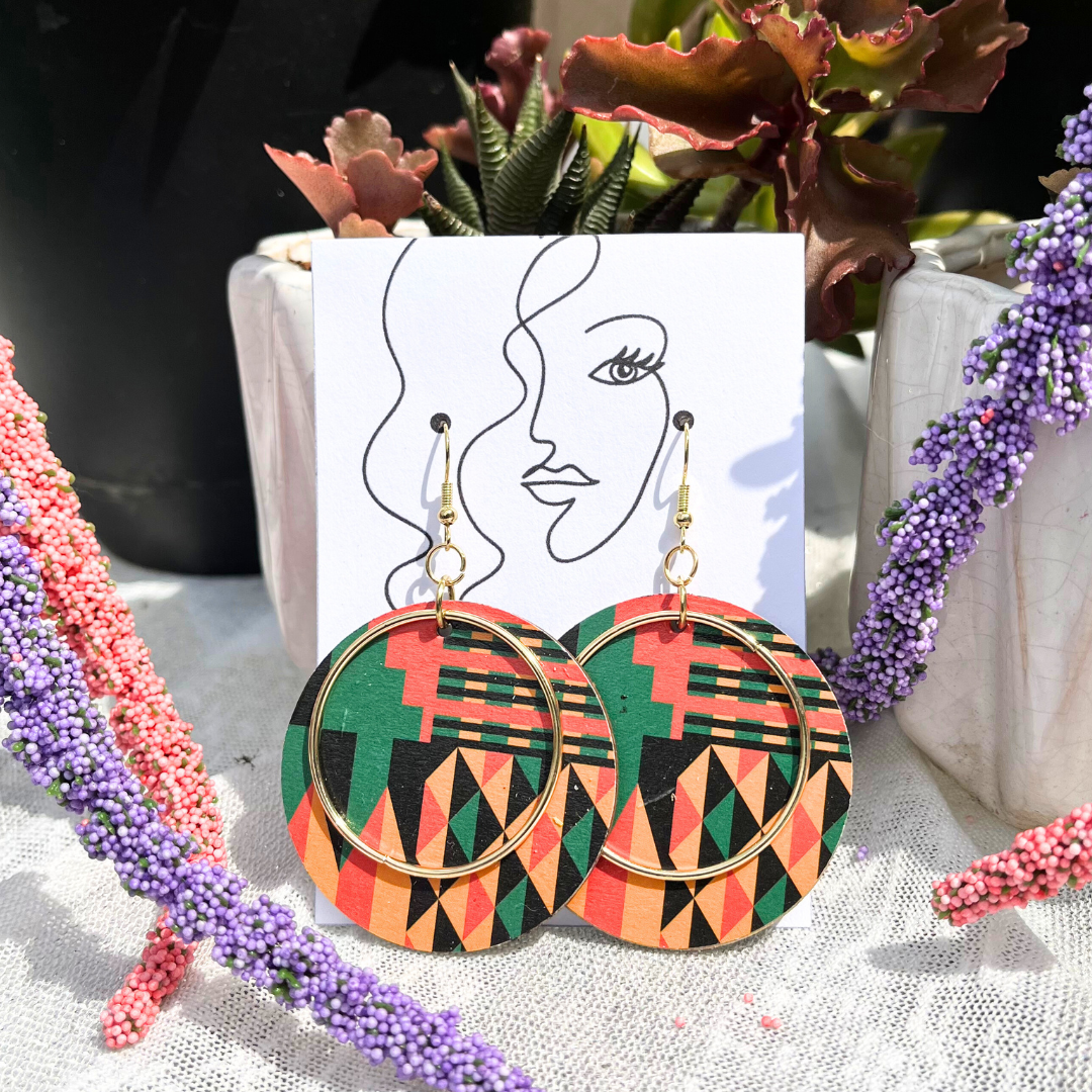 Kente Kaleidoscop African Print Earrings, Earrings, I Am Unique, I Am Unique, I Am Unique Store, iamuniquedotme, Unique Carper, Unique Solutions, Virtual Assistant, Non-Profit Consultant