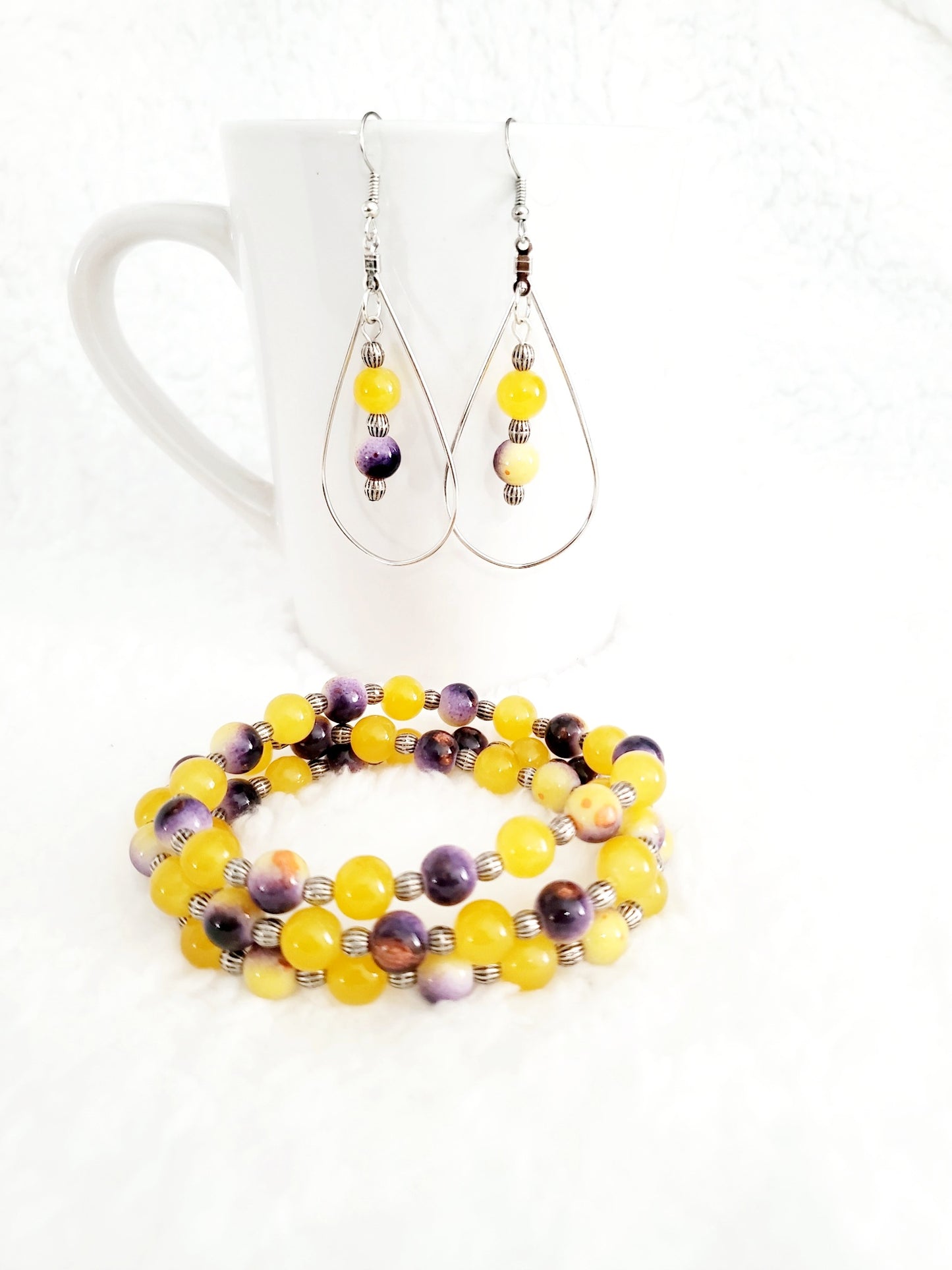Majestic Spark Purple and Yellow Teardrop Earrings