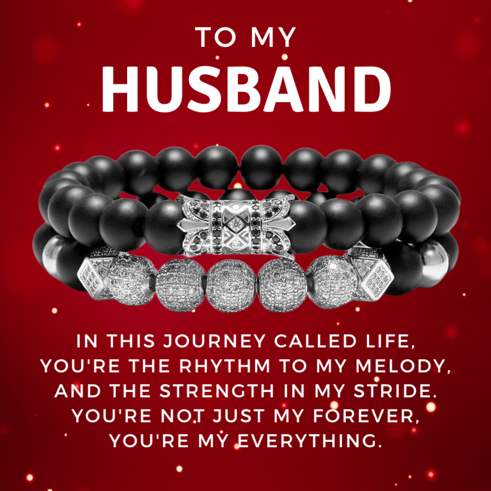 To My Husband: Matte Black Onyx Bracelet Set and Message Card