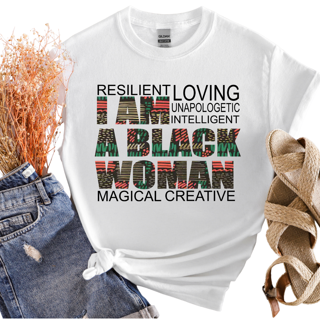 I Am A Black Woman African Print Shirt, Unisex Classic T-Shirt | Fruit of the Loom 3930, I Am Unique, I Am Unique, I Am Unique Store, iamuniquedotme, Unique Carper, Unique Solutions, Virtual Assistant, Non-Profit Consultant