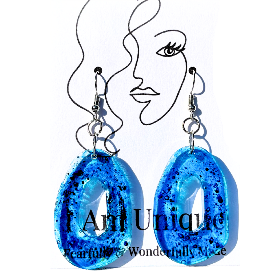 Blue Ink Drop Ovalicious Resin Earrings