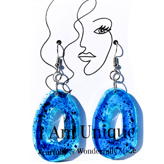 Blue Ink Drop Ovalicious Resin Earrings