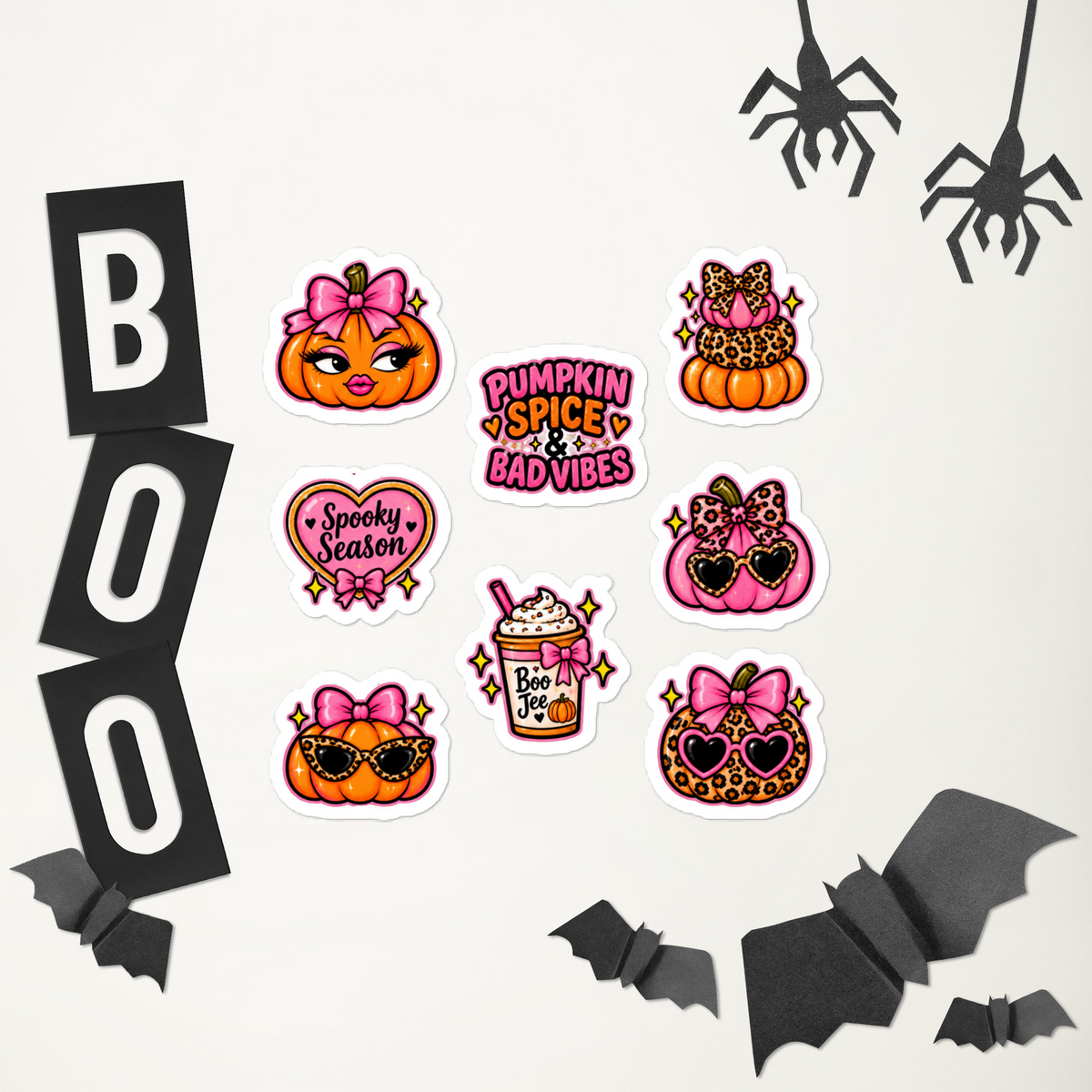 Glam Pumpkin Sticker Sheet | Pink & Leopard Fall Stickers