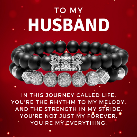 To My Husband: Matte Black Onyx Bracelet Set and Message Card