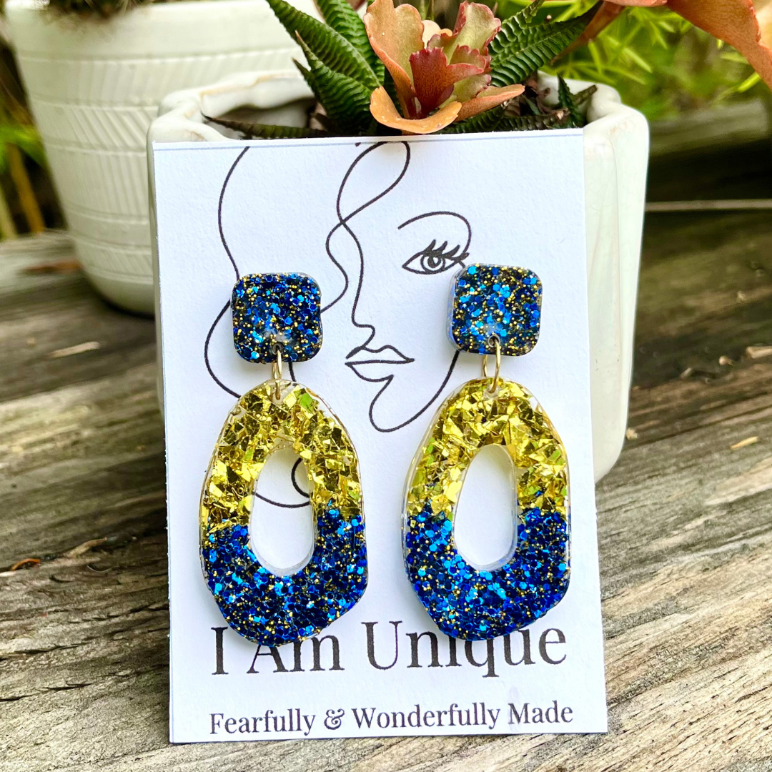 Blue and Gold Earrings, I Am Unique, Unique Carper