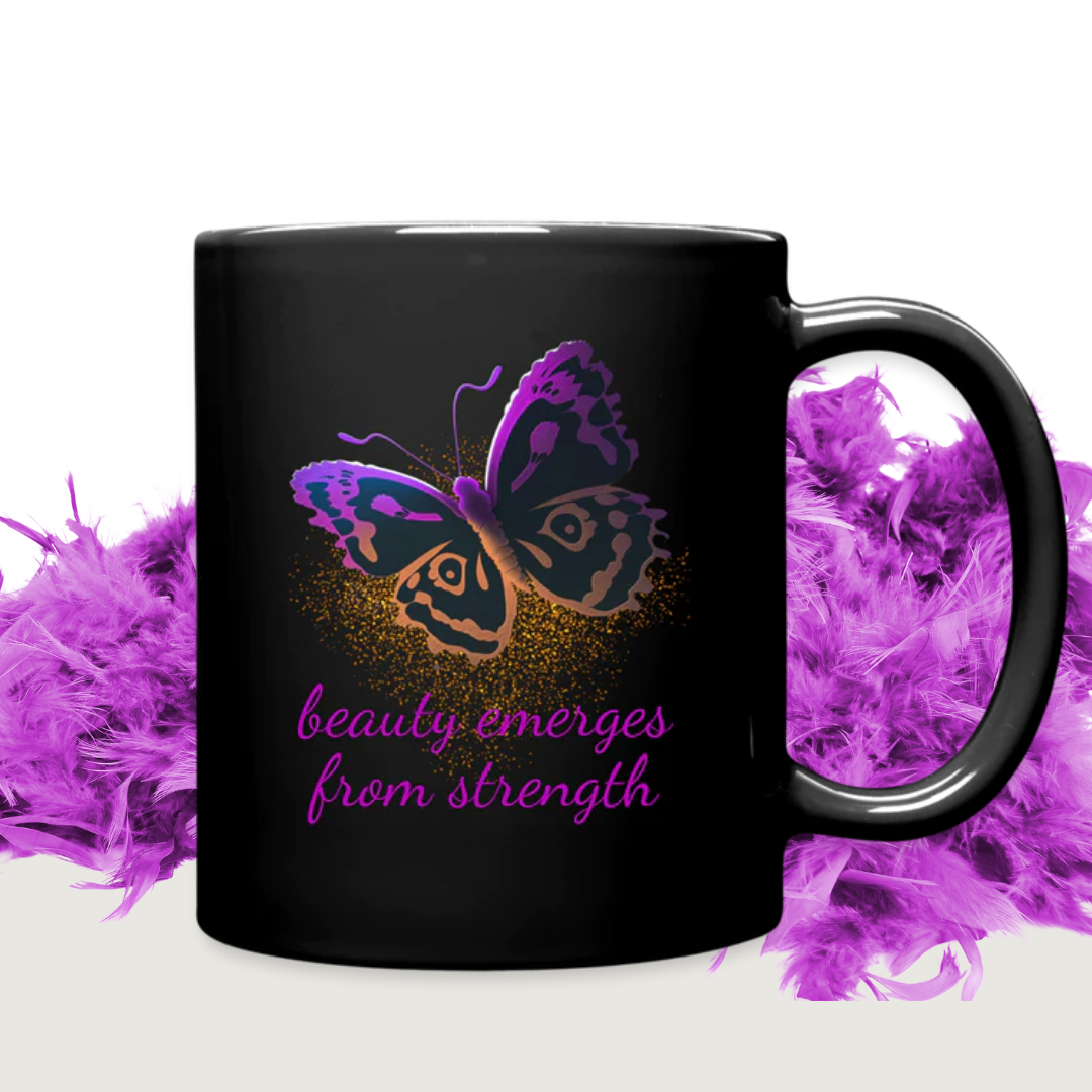 butterfly mug, beauty quote mug, strength quote mug, black woman mug, purple butterfly mug, i am unique, unique carper