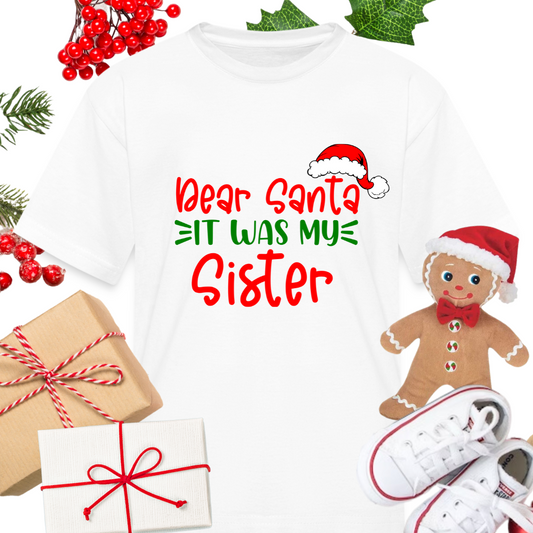 Dear Santa It Was My Sister Youth Toddler and Baby Shirts