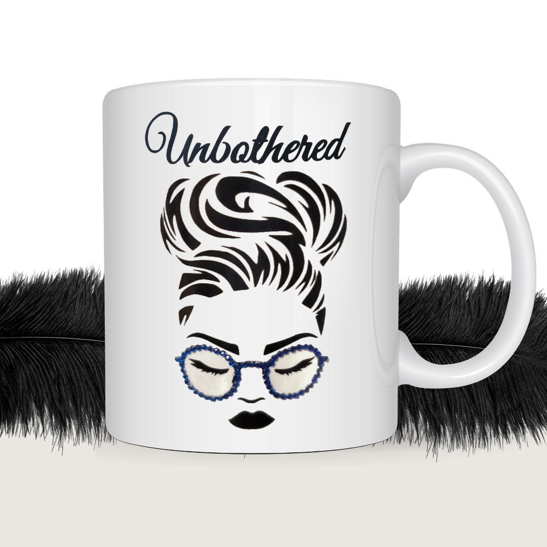 unbothered mug, bling mug, black woman mug, woman with bun mug, i am unique, unique carper