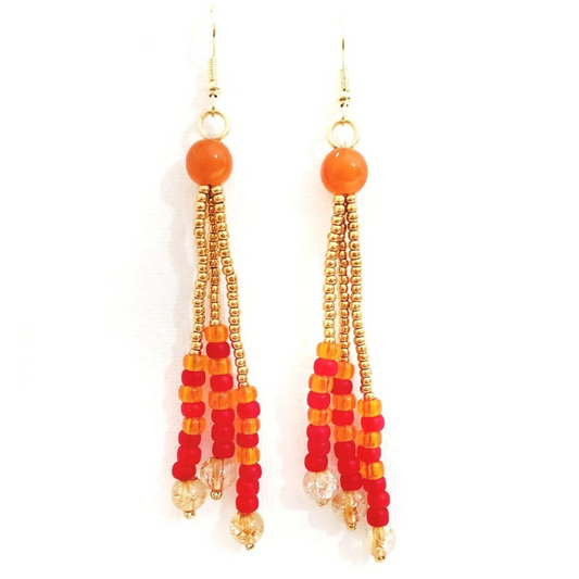 Autumn Sunset Tassel Earrings, orange bead tassel earrings, gold tassel earrings, i am unique, unique carper, fall jewelry, handmade jewelry