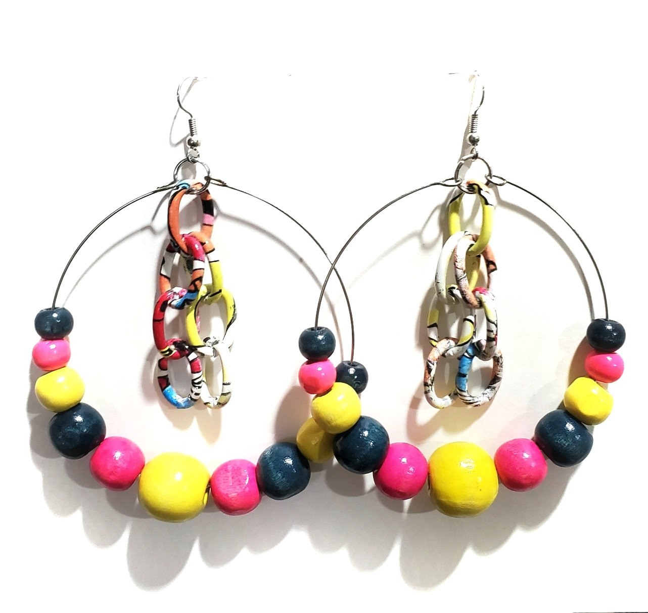 Blue, Pink and Yellow hoop earrings, I Am Unique Unique Carper, Black Owned Business