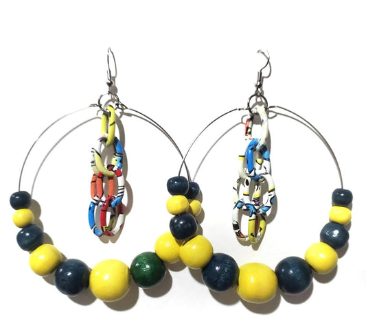 Blue and Yellow hoop Earrings, I Am Unique Unique Carper, Black Owned Business