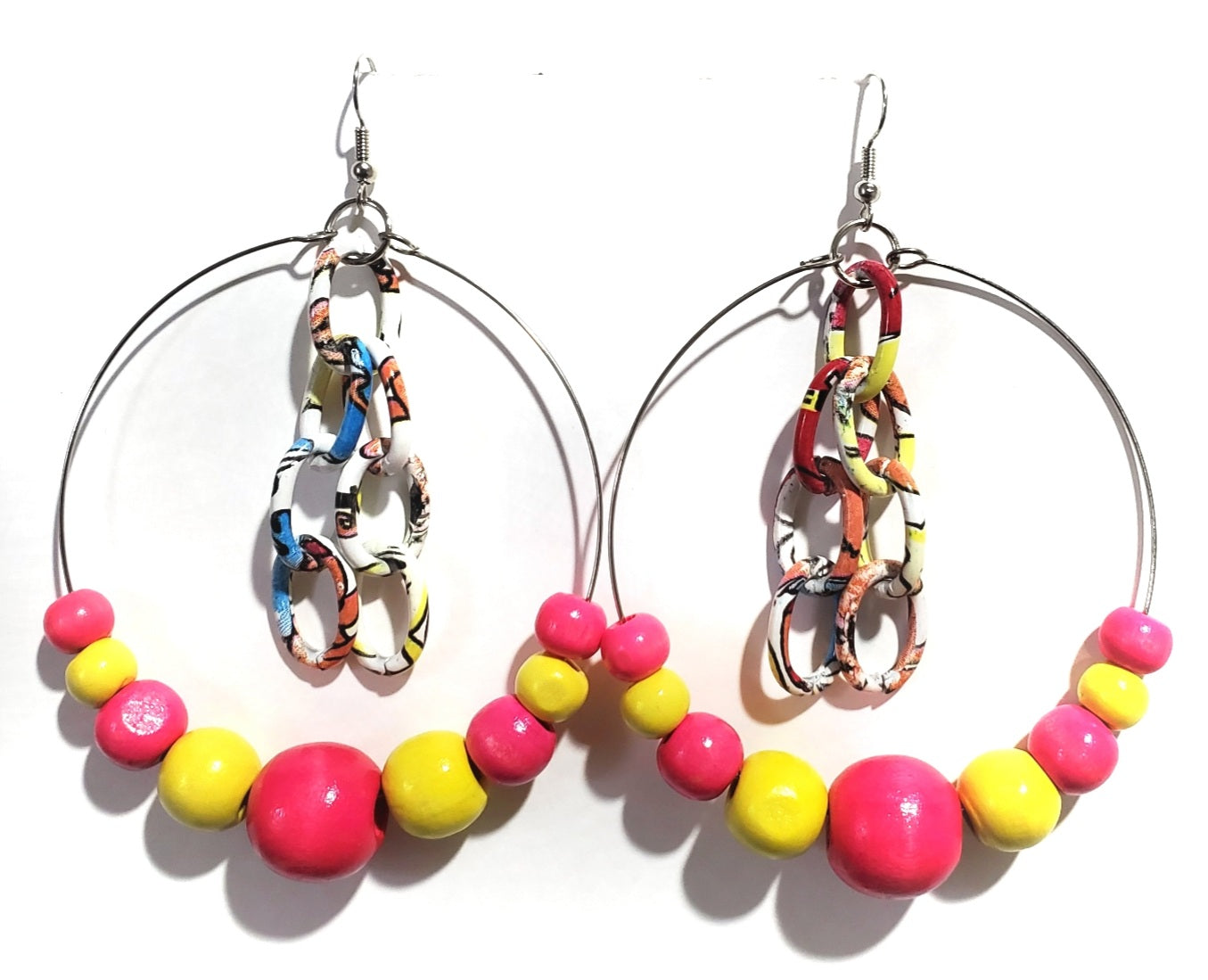 Pink and Yellow hoop earrings, I Am Unique Unique Carper, Black Owned Business