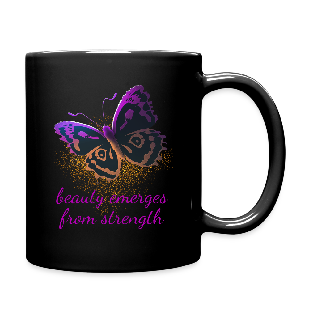 Beauty Emerges from Strength Mug designed by creator Unique Carper – This mug featuring a delicate butterfly is a symbol of resilience and transformation that's bound to add a touch of inspiration to your daily routine and encapsulates the essence of growth and empowerment. Shop I Am Unique