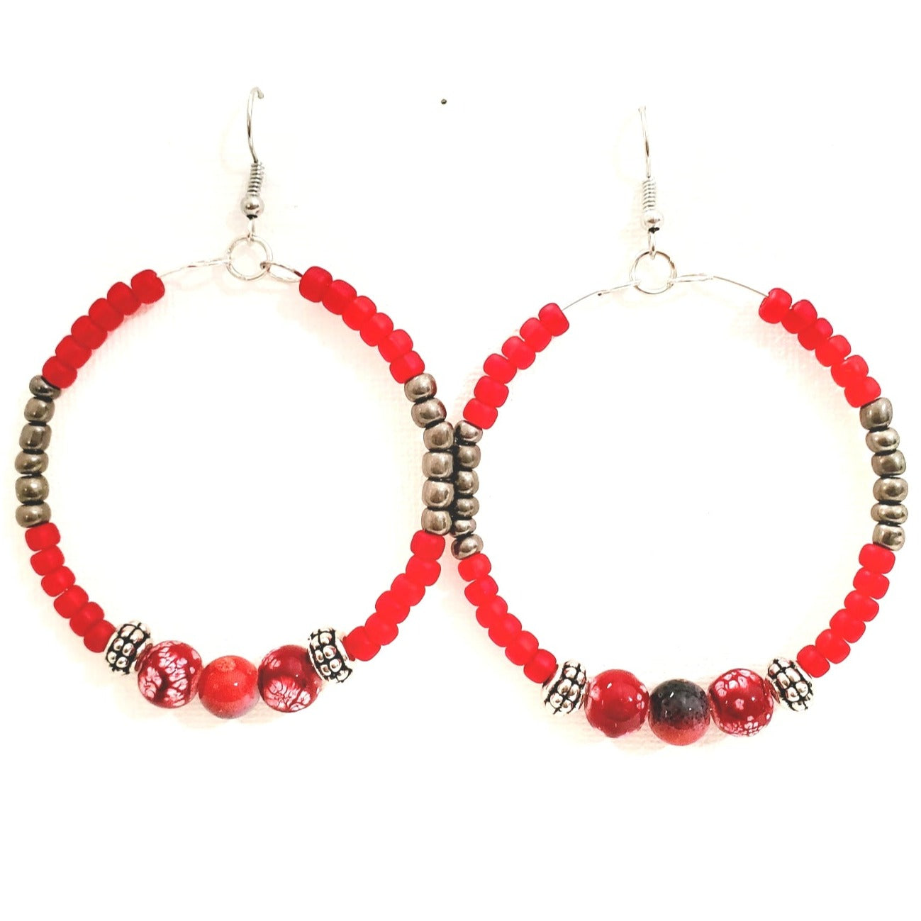 Scarlet Devotion Hoop Earrings, red hoop earrings, red beaded earrings, unique carper, i am unique